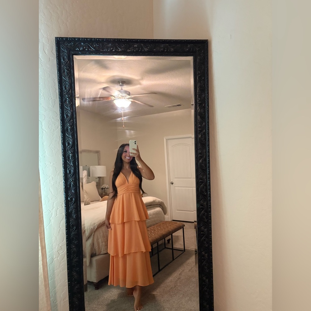 Lulu's Tiered Maxi Dress in Peach-Orange
